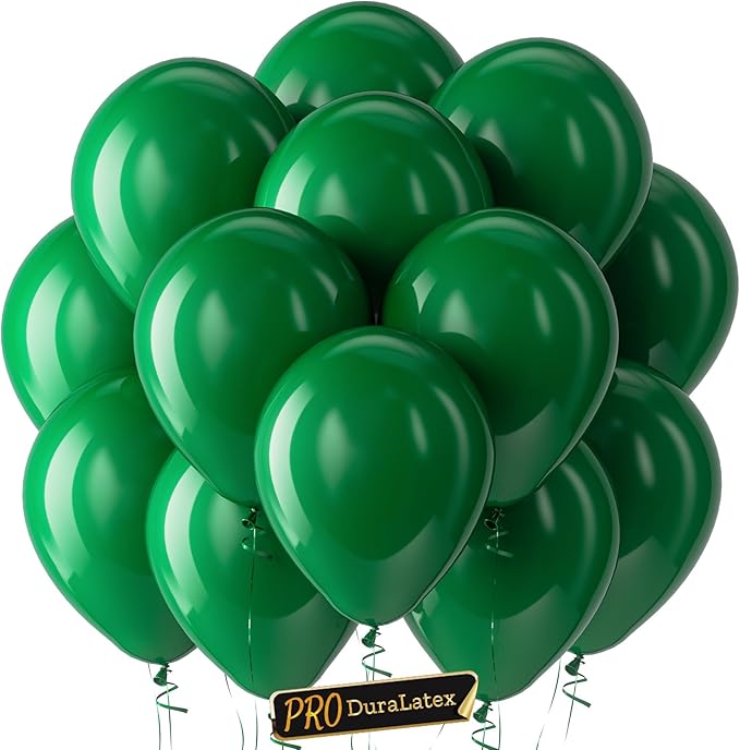 Pro Duralatex Green Extra-Thick Balloons 100 Pack 12 inch | Dark Green Balloons by Bezente