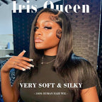 Iris Queen 12A 16inch Straight 13x4 HD Lace Front Wigs Human Hair Pre Plucked Short 180 Density Transparent Lace Frontal Wigs for Black Women Brazilian Virgin Black Human Hair