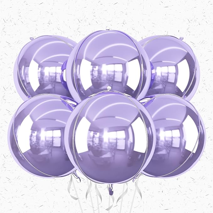 6Pcs Purple Round Foil Balloons, Giant 4D Round Ball Balloon, 22 Inch Metallic by Adorely