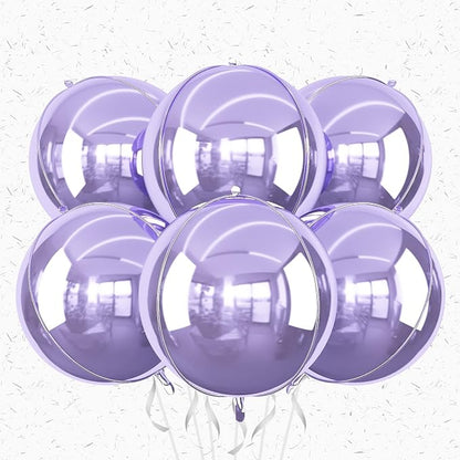 6Pcs Purple Round Foil Balloons, Giant 4D Round Ball Balloon, 22 Inch Metallic by Adorely