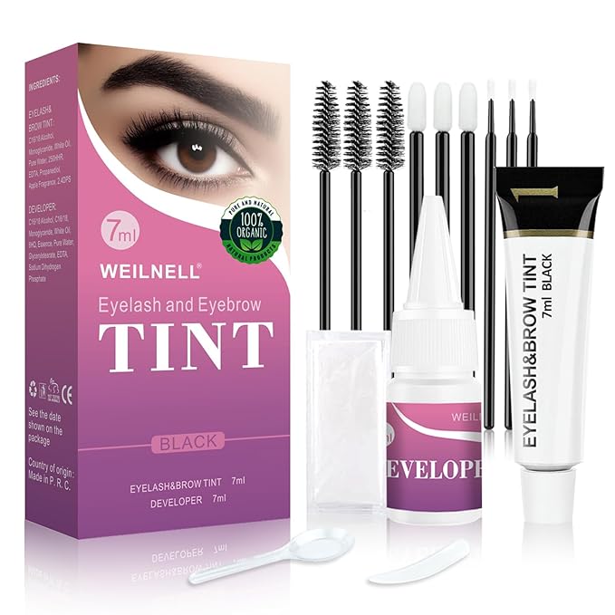 Eyelash & Eyebrow Color Kit, Professional Instant Lash & Brow Color Kit, Easy to Use with Natural Results, DIY Hair Coloring Eye Brow & Eye Lash Set for Beginner Salon Beauty 7ml (Black)