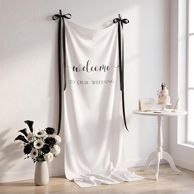 Tingjoo 27 × 78 Inch Welcome to Our Wedding Fabric Banner Long Wedding Party by Tingjoo