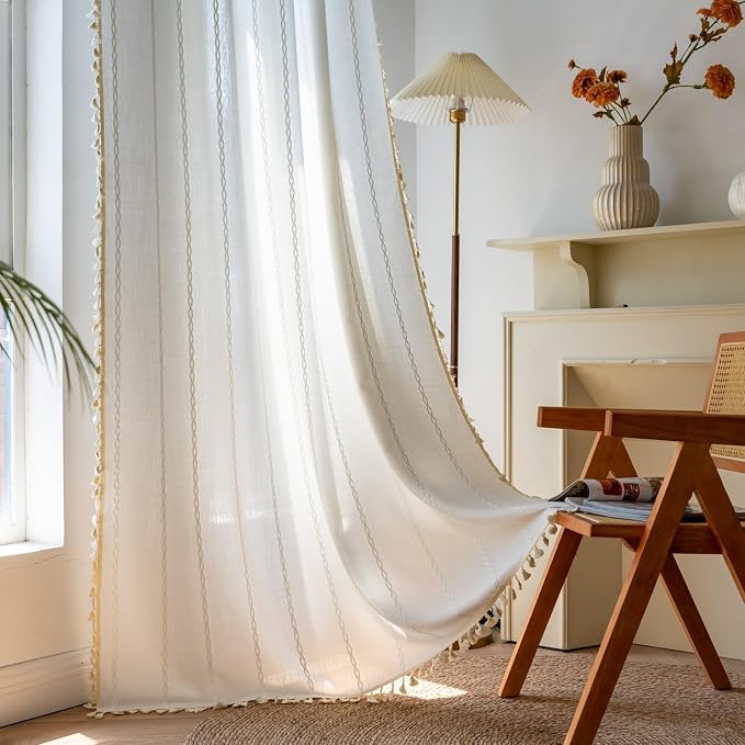 Sutuo Home White Boho Curtains, Bohemian 1 Panel 108 inches Extra Long by SutuoHome