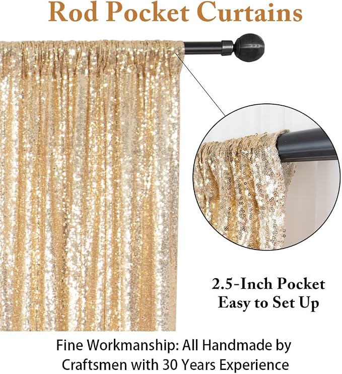 ShinyBeauty Sequin Backdrop 7ftx7ft Light Gold | Sparkle Drapes - Image 3