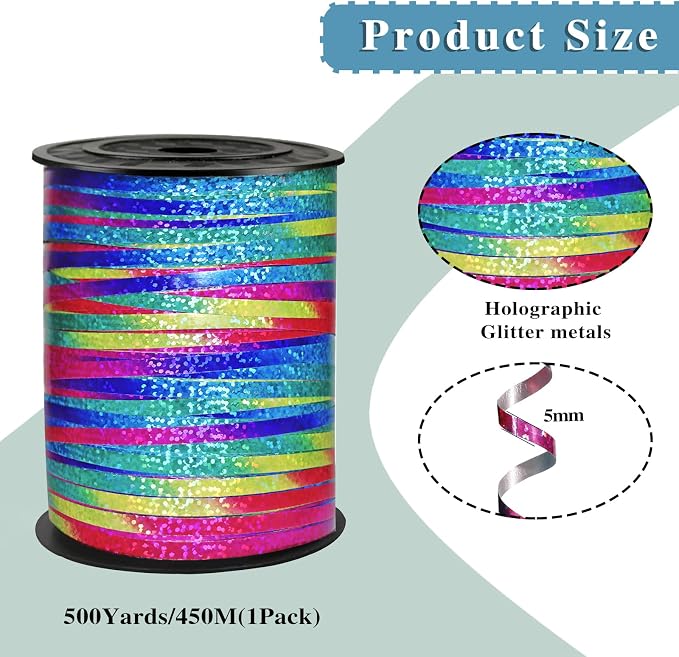 Rainbow Ribbon 500 Yard Curling Crimped, 3/16" Laser Curly Ribbon, Shiny Satin - Image 2