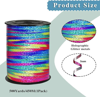 Rainbow Ribbon 500 Yard Curling Crimped, 3/16" Laser Curly Ribbon, Shiny Satin - Image 2