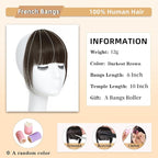 NAYOO Clip In Bangs Real Human Hair, Darkest Drown Wispy Bangs Fringe with Temples Hairpieces for Women Natural Curved Hair Extensions for Daily Wear