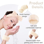 Zkptops 6Pcs Spa Headband for Washing Face Wristband Set Sponge Makeup Skincare Terry Cloth Headband Bubble Soft Get Ready Hairband Women Puffy Padded Headwear Non Slip Hair Accessory(Beige)