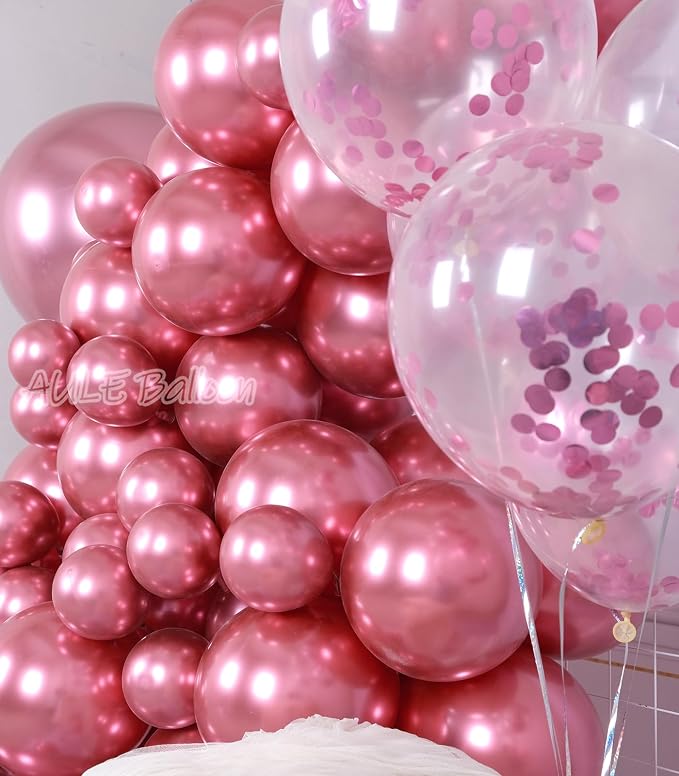 AULE 100Pcs Metallic Pink Balloons 18/12/10/5 Inch Different Sizes | Chrome - Image 5