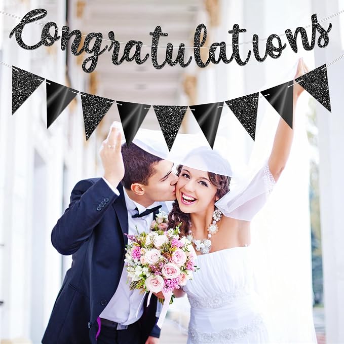 Glitter Black Congratulations Banner - Image 7