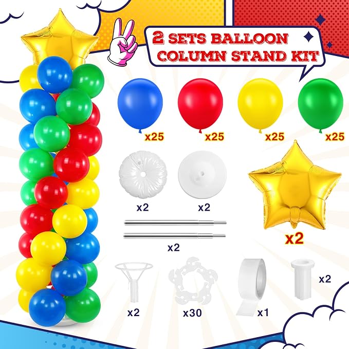 Seematn 2 Sets Balloon Stand Kit Hero Themed Party Decor 142 Pcs Adjustable - Image 3