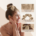 THXSILK 100% Mulberry Silk Bow Scrunchies 3-Pack, 22 Momme Mulberry Silk Hair Ties for Women, Cute Bunny Ear No Damage Ponytail Holders, Fashion Hair Accessories for Girls(M, Taupe)