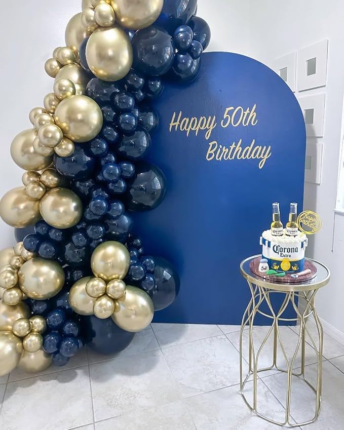 Blue and Gold Balloon Arch Kit, ADOINBY 144Pcs Navy Blue Metallic Gold Latex - Image 5