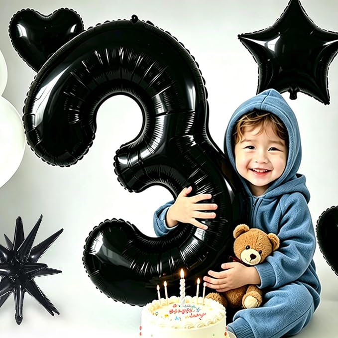 TONIFUL 4th Birthday Balloons Kit 40 Inch Black Large Number 4 Foil Balloon | - Image 4