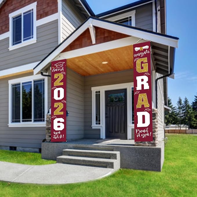 Graduation Decorations 2026 Banner Porch Sign Maroon Burgundy Red Gold - Image 7
