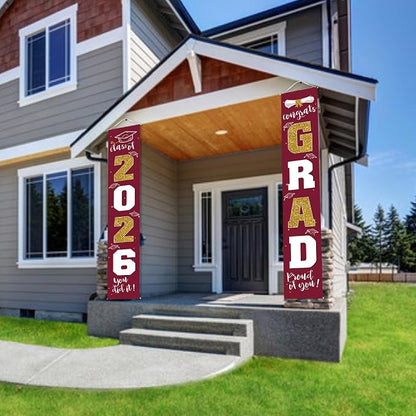 Graduation Decorations 2026 Banner Porch Sign Maroon Burgundy Red Gold - Image 7