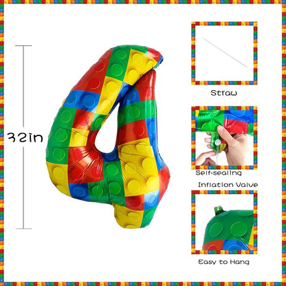 32 Inch Stackable Block Number Balloon – Colorful Brick Building Themed Big - Image 2