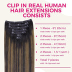 Lashey Clip in Hair Extensions Human Hair 120g 7pcs Straight Clip in Hair Extensions 14 Inch Natural Black Mixed Chestnut Brown Real Human Hair for Black Women Soft