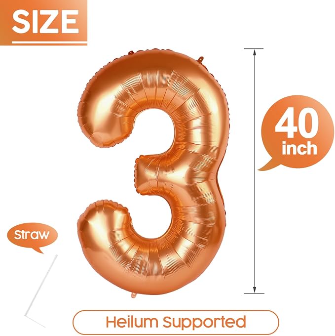 3 Balloon - Orange Birthday Number Balloons, 40 Inch Decorations Men Women | - Image 5