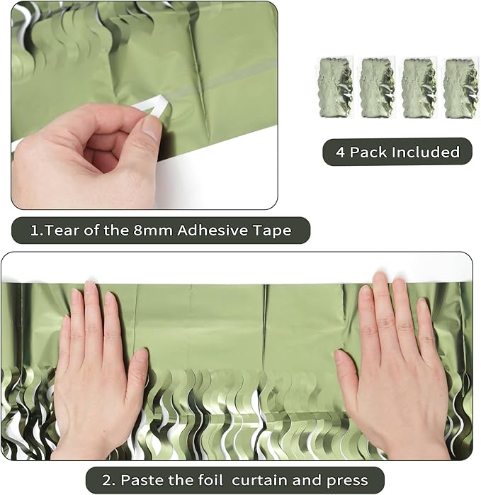 4 Pack Wavy Olive Green Streamers Backdrop Jungle Party Decorations - Image 3