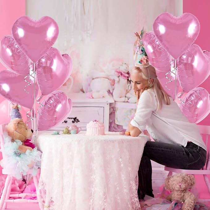 TONIFUL 30 Pcs Pink Heart Balloons 18 Inch Heart Shape Foil Mylar Balloons | - Image 3
