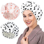 2Pcs Shower Caps for Women Shower Cap Reusable Waterproof Hair Cap for Shower with Adjustable Bowknot Luxury Bath Cap for Women (Black Dot & Pink Dot)
