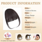 NAYOO Bangs Hair Clip- Darkest Brown Fake Bangs 100% Real Human Hair Extensions Wispy Bangs for Women Fringe with Temples Hairpieces Curved Bangs for Daily Wear (2# darkest brown, Wispy Bangs)