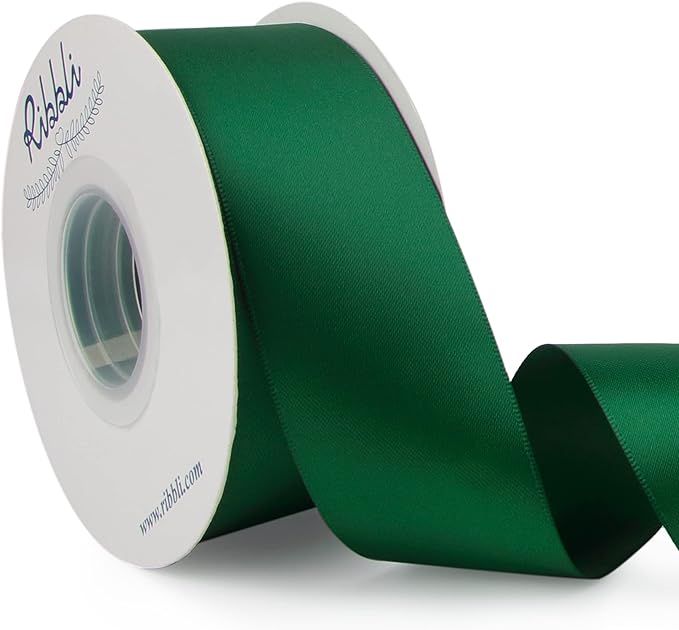 Ribbli Forest Green Double Faced Satin Ribbon, 1-1/2” x Continuous 25 Yards by Ribbli