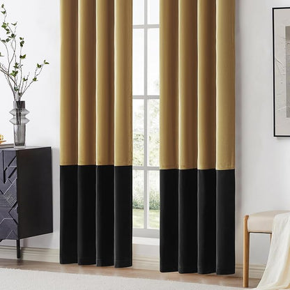 BULBUL Modern Gold Black Velvet Curtains Luxury 84 inch - Image 4