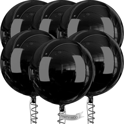 PartyWoo Black Large Round Giant 4D Jumbo Foil Balloons 6pcs 32 Inch | 32 Inch by PartyWoo