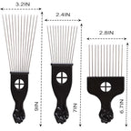 COOKOO 3 Pack Metal Afro Hair Styling Combs - Fist Design Wide Tooth Picks for Women, Men & Natural Curly Hair Hairstyling