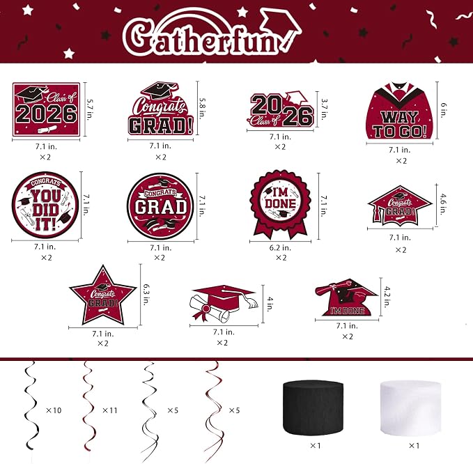 Maroon Themed 2026 Graduation Decorations Set - Image 3