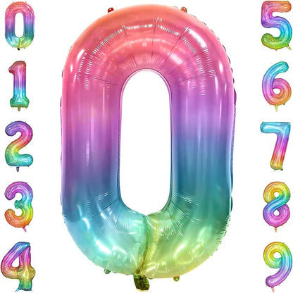 40 Inch Rainbow Number Balloon 0, Large Number Foil Mylar Balloons by PatiCool