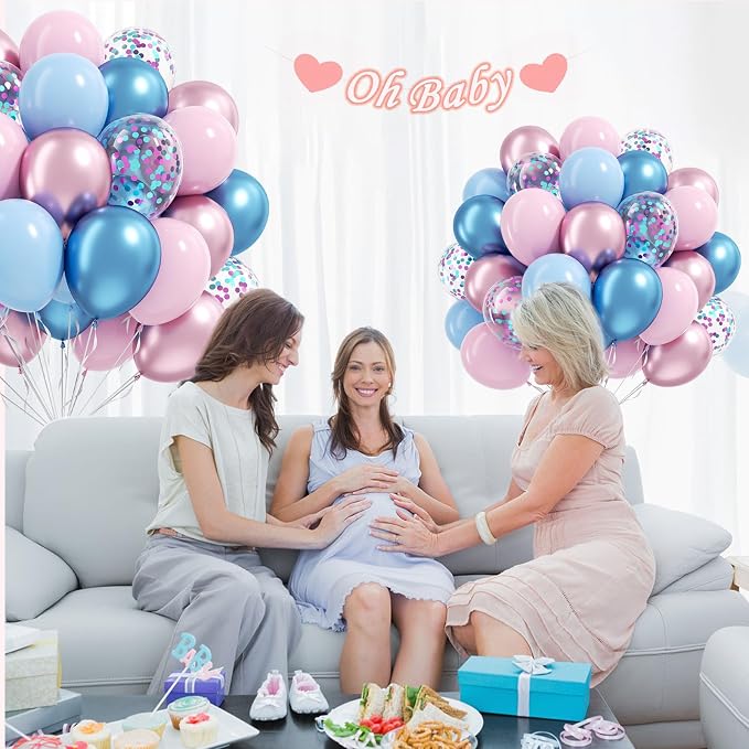 61pcs Pink and Blue Balloons, 12 Inch Macaron and Metallic Blue Pink Latex - Image 6