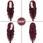 NAYOO Long Wine Red Wavy Wig for Women 26 Inch Middle Part Curly Wavy Wig Natural Looking Synthetic Heat Resistant Fiber for Use (Wine Red)