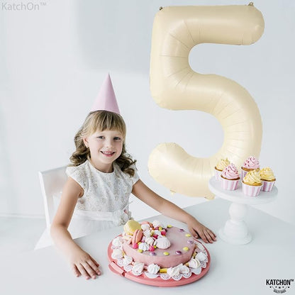 KatchOn Gaint Cream White 5 Balloon Number 40 Inch, 5 Birthday Decorations | 5 - Image 2