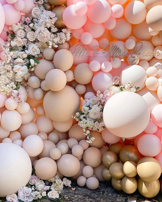 Beige Blush Pink Double Stuffed Balloons Different Size 115Pcs 5/10/12/18" - Image 6