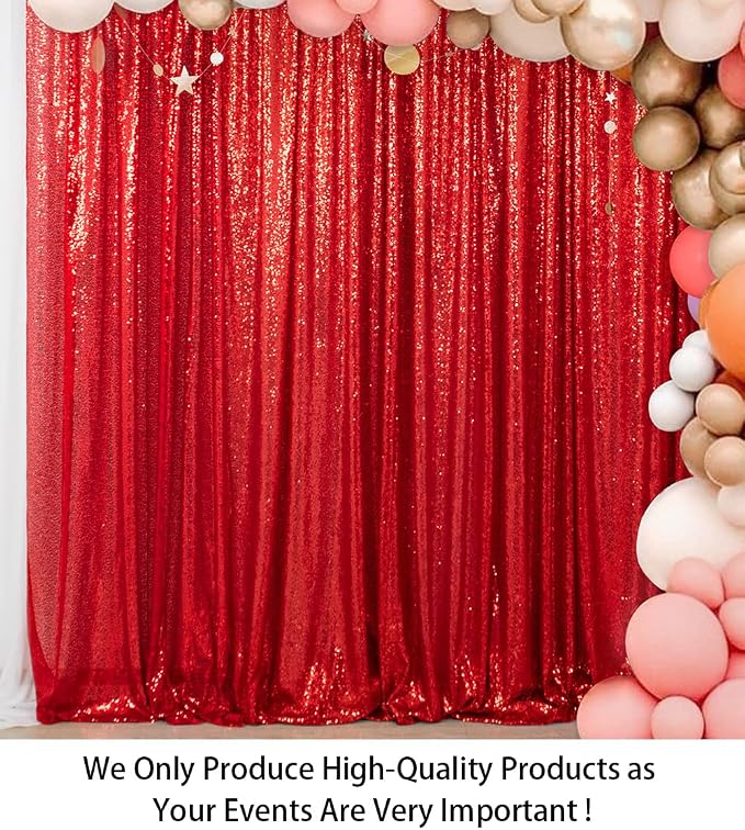 ShinyBeauty 5FTx7FT Red Sequin Backdrop Curtain | Glitter Photo Background - Image 2