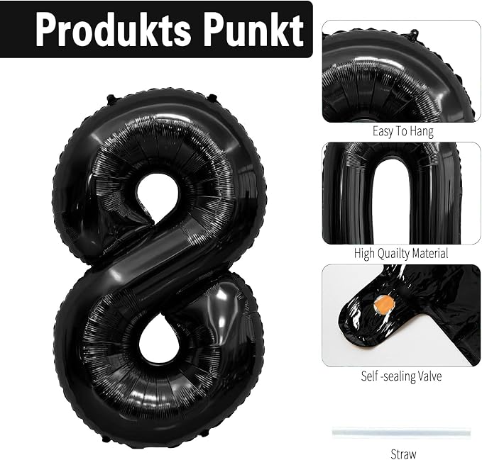 Black Number Balloons 18 Balloon Numbers 18th Number Balloon Foil Mylar Party - Image 3