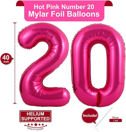 40 Inch Hot Pink 20 Number Balloons Giant 20 Balloons Hot Pink Birthday 20 - Image 2