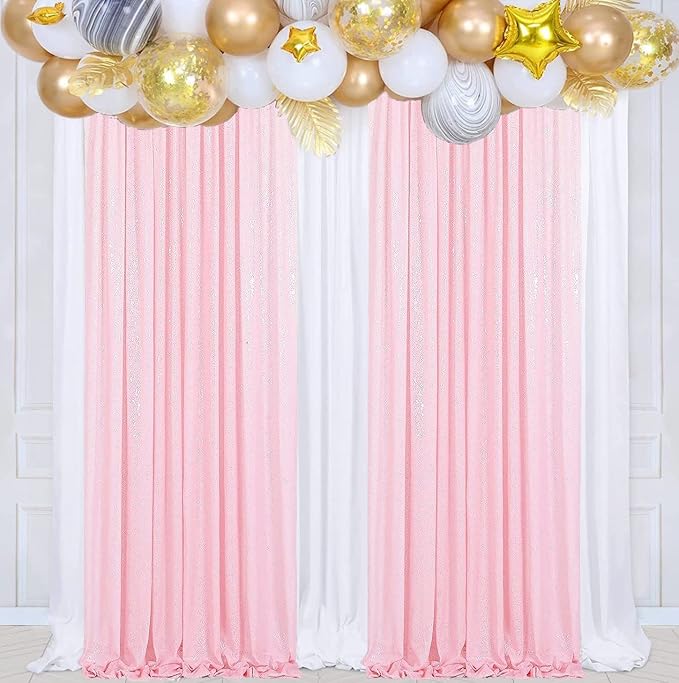 Poise3EHome 2Pcs 2Ft x 8Ft Pink Sequin Backdrop Curtains, Glitter Photography - Image 7