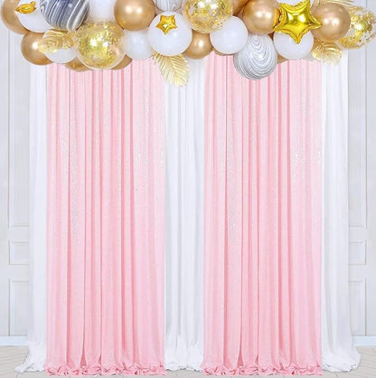Poise3EHome 2Pcs 2Ft x 8Ft Pink Sequin Backdrop Curtains, Glitter Photography - Image 7