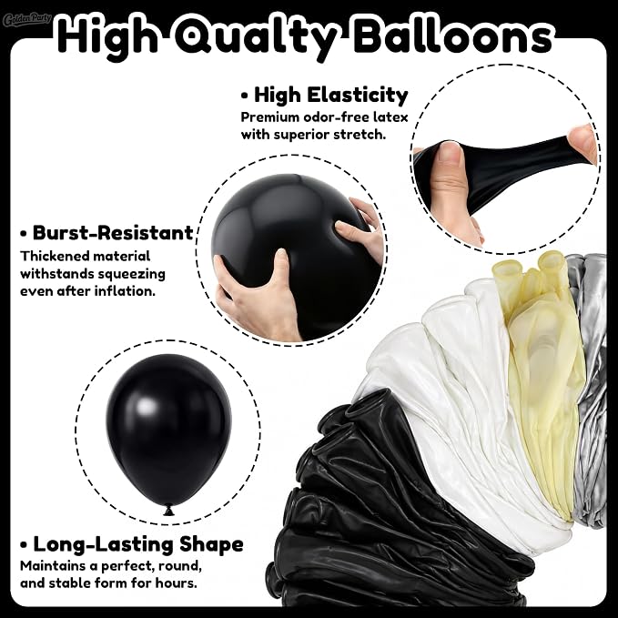 White Black Silver Balloons, Baby Shower, Anniversary, Graduation, Wedding - Image 3
