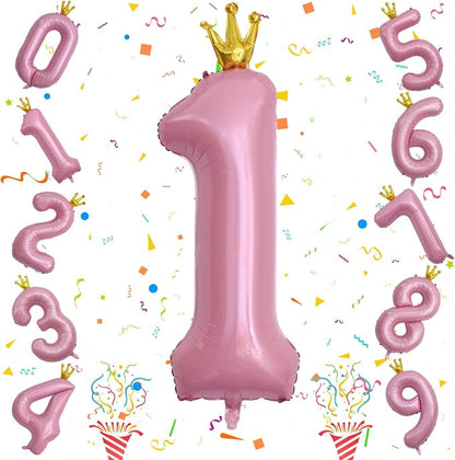 Crown Pink Number 1 Balloon for Girls 1st Birthday Party, 40 Inch Large Number - Image 8