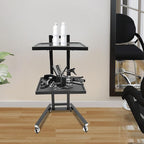 Hairstylist Trolley Cart with Wheels, 2 Tier Salon Tray Cart with Storage Platform, Stainless Steel Salon Service Station Hair Color Tray, Mobile Hairdressing Trolley for Spa Home Use (Black)