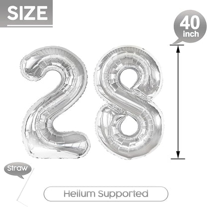 28 Balloon - Silver Birthday Number Balloons, 40 Inch Decorations Men Women | - Image 5