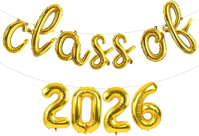 TONIFUL Gold Cursive Class of 2026 Graduation Balloon Banners 2026 commencement by TONIFUL