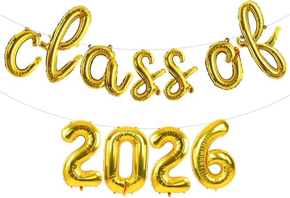 TONIFUL Gold Cursive Class of 2026 Graduation Balloon Banners 2026 commencement by TONIFUL