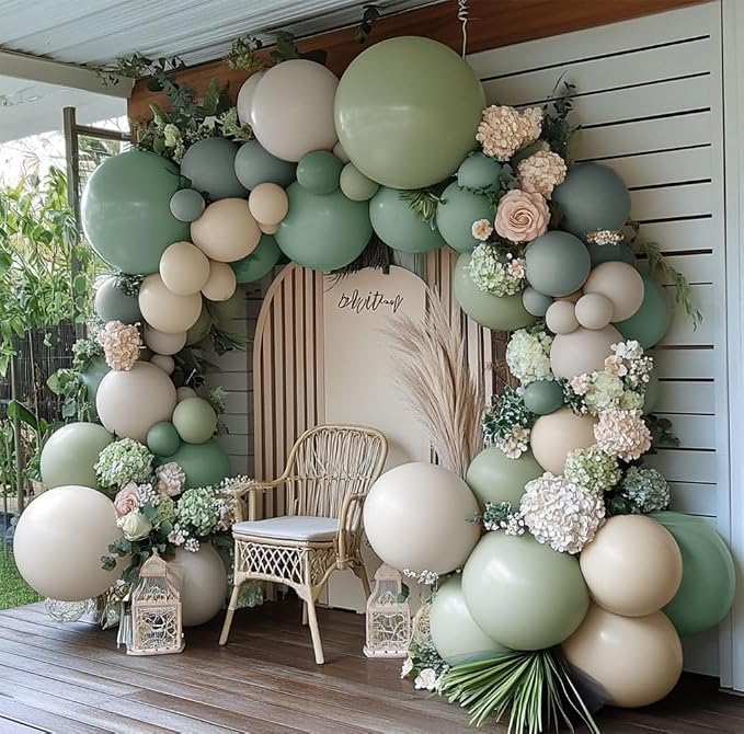 Dusty Green White Sand Balloon Garland - Image 7