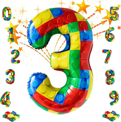 32 Inch Stackable Block Number 3 Balloon – Colorful Brick Building Themed Big by Unknown